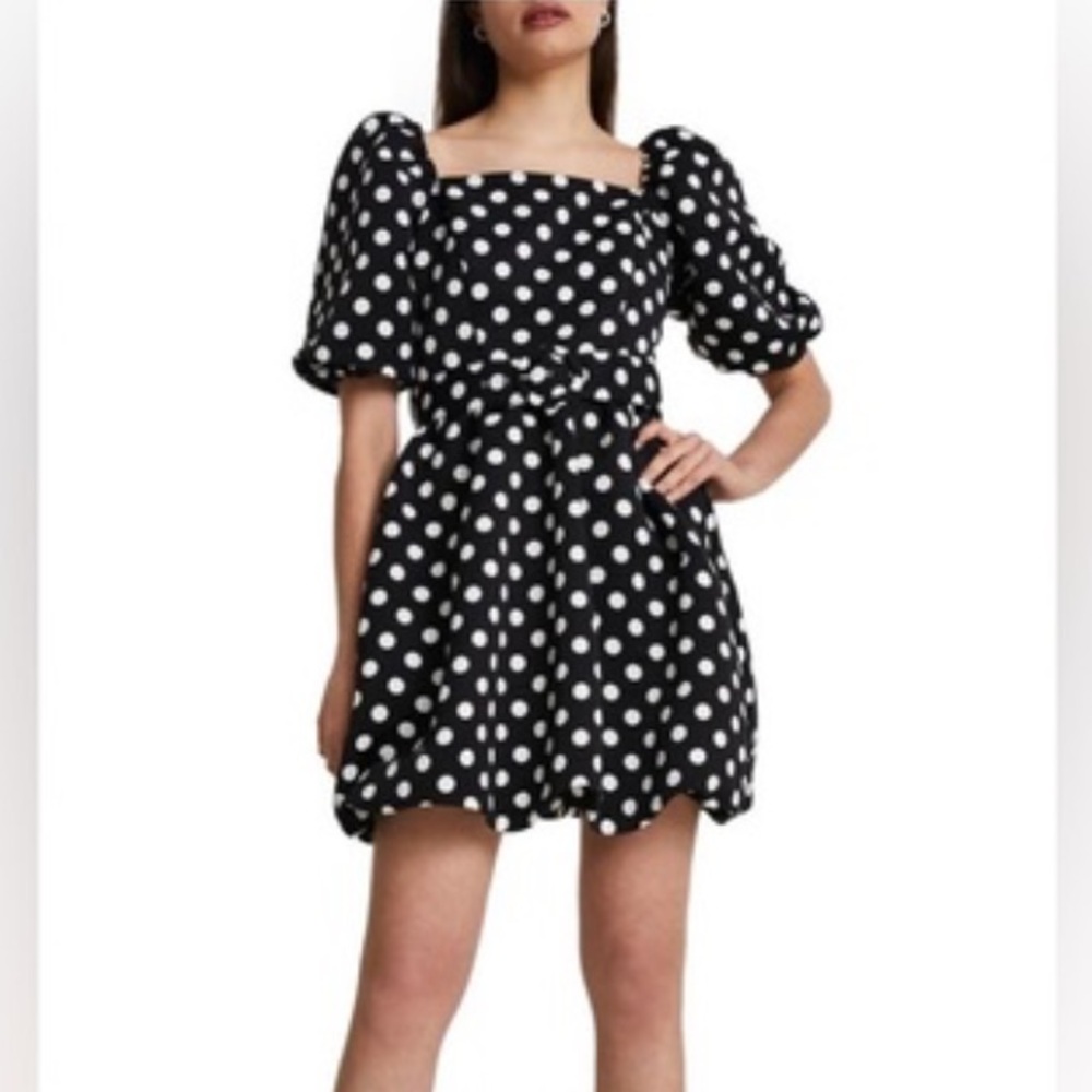 River Island Black And White‎ Polka Dot Belted Dress Size 6